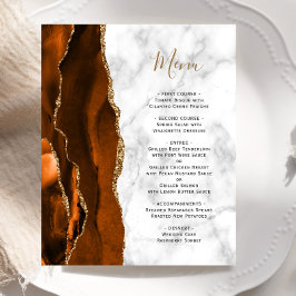 Budget Burnt Orange Gold Agate Marble Wedding Menu