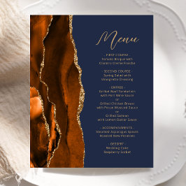 Budget Burnt Orange Guld Agate Navy Bröllop Menu