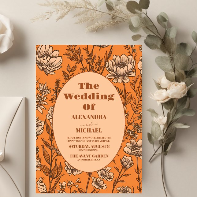 Budget Burnt Orange Wildblommor Bröllop Reklamblad (Skapare uppladdad)