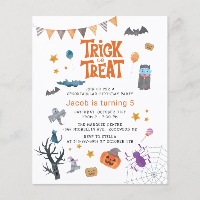 Budget Bus eller godis Halloween-Födelsedagsfest Flygblad (Framsidan)