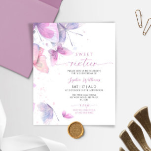 Budget Butterflies Sweet 16 Birthday bjudande