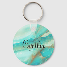 Budget Buy, turkos Marble Guld Skriv ut Nyckelring