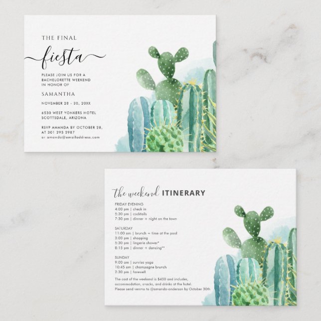 Budget Cacti Bachelorette Helg med Italien Anteckningskort (Fram/baksida)
