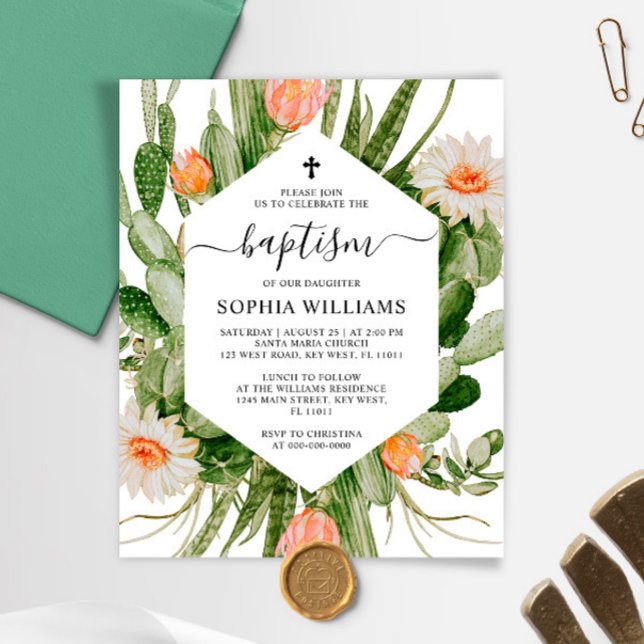 Budget Cactus Flowers Frame Baptism Invitation (Skapare uppladdad)