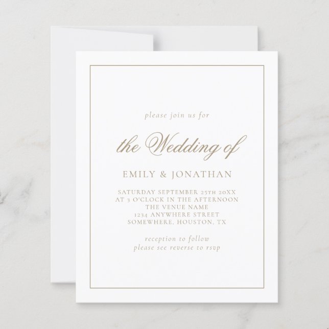 Budget Calligraphy Champagne Guld bröllopsinbjudan (Framsida)