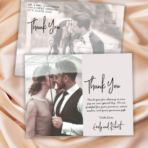 Budget Calligraphy Cream Photo Bröllop Tack Vykort