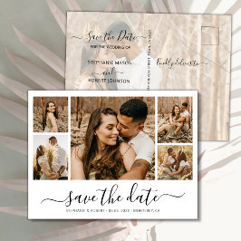 Budget Calligraphy Photo Collage Save The Date Meddelande Vykort