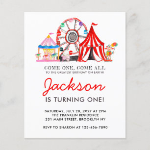 Budget Carnival Circus Party Birthday-inbjudan