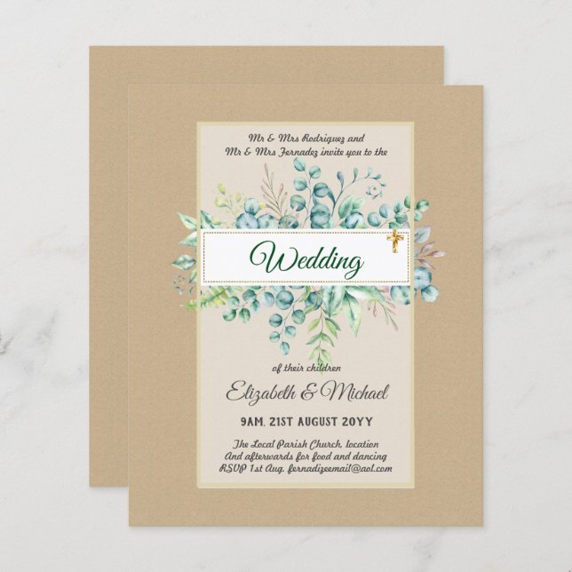 Budget CATHOLIC Christian BRÖLLOP Greenery INBJUDN (Fram/baksida)