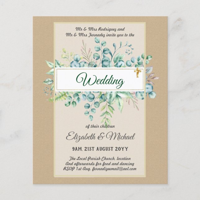 Budget CATHOLIC Christian BRÖLLOP Greenery INBJUDN Flygblad (Framsidan)