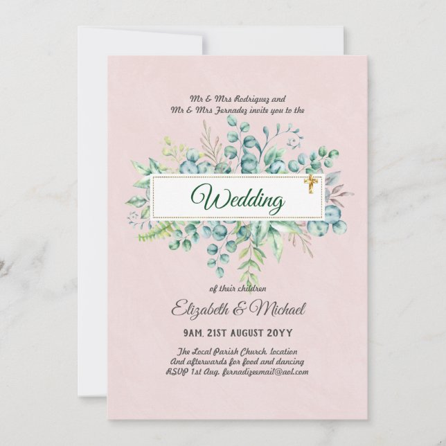 Budget CATHOLIC Christian BRÖLLOP Greenery INBJUDN Inbjudningar (Framsida)