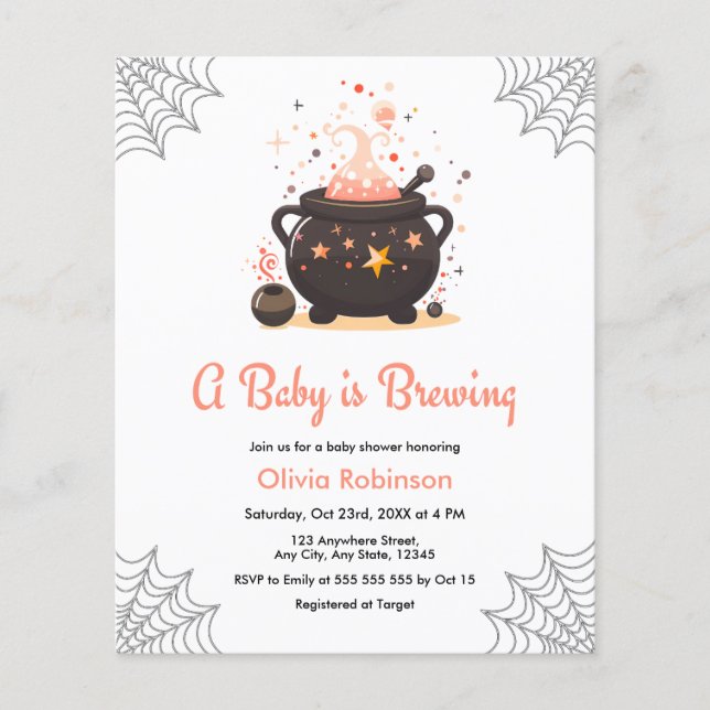 Budget Cauldron Halloween Baby Shower Inbjudan Flygblad (Framsidan)
