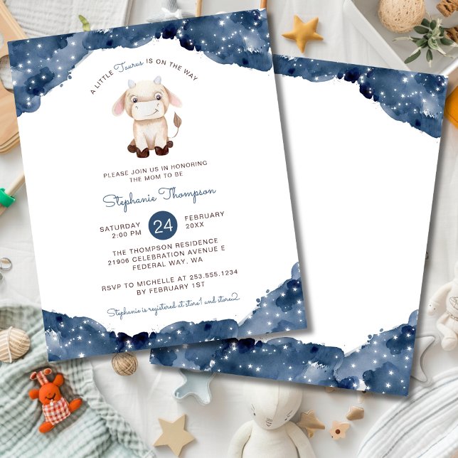 Budget Celestial Oxen Baby Shower-inbjudan (Budget Celestial Taurus Baby Shower Invitation)
