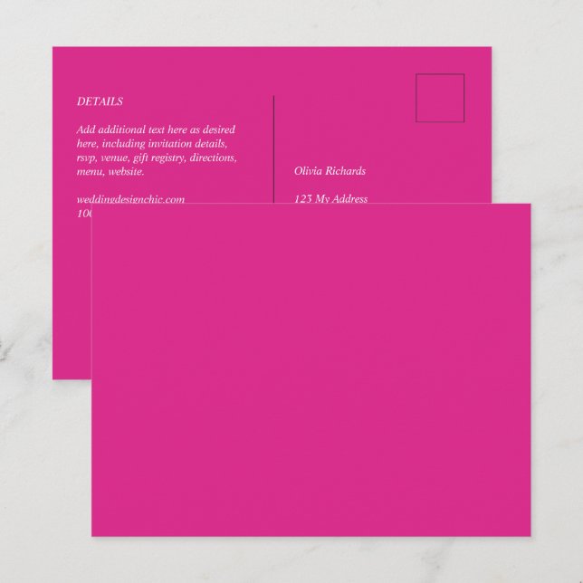 BUDGET CERISE ROSA Modern Bröllop Vykort (Fram/baksida)