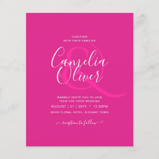 BUDGET CERISE ROSA Modern Core Bröllop Flygblad (Framsidan)