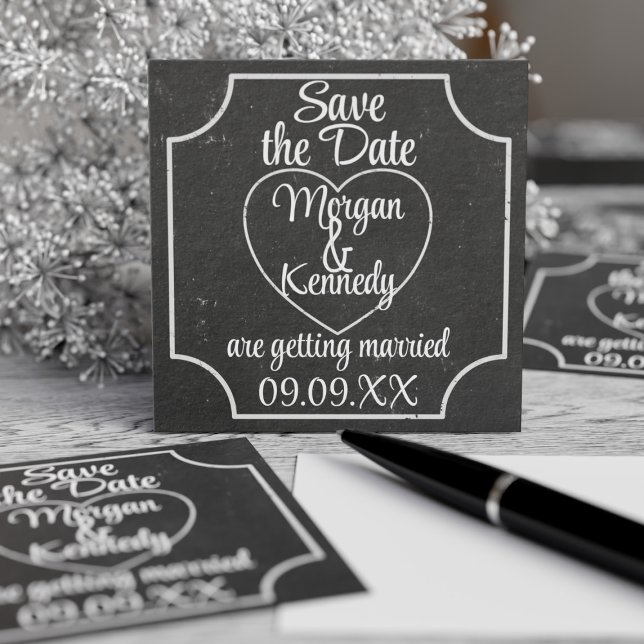Budget Chalkboard Bröllop spara datum 100-paket Fyrkantigt Visitkort (Pack of 100 mini save the dates for your chalkboard wedding. Just add your details)