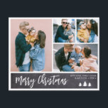 Budget Chalkboard Collage Snowy-julens Helgdag Flygblad<br><div class="desc">Budget Modern, enkel 4 Photo Collage God jul Push Script Helgdag Papper Flyer på Grått Black Chalkboard (eller Blackboard). Det här snygga, minimalistiska, fyra (4) familjekortet för foto har en söt fotokollage och säger "God jul" hälsning är skrivet i en handskriven helgdag av penselskript. På baksidans snöbakgrund. Hälsningskort för söt...</div>