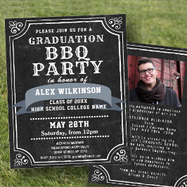 BUDGET Chalkboard Grad BBQ Party fotoinbjudan Flygblad