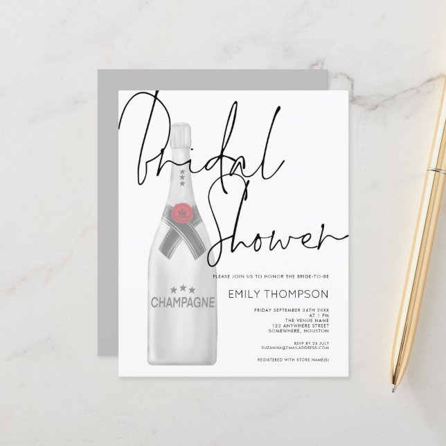 Budget Champagne Flaska Inbjudningskort för möhipp (Fram/Back In Situ)