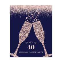 Budget Champagne Glitter 40:e födelsedagen Inbjuda