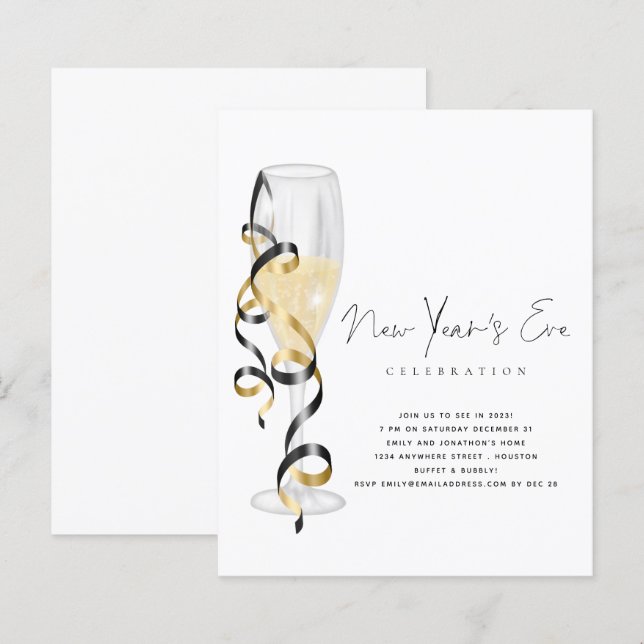 Budget Champagne Nyår Invitation Script (Fram/baksida)
