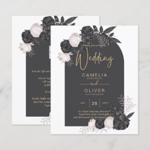 BUDGET Charcol Grått Rosa ros Wedding INVITE