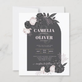 BUDGET Charcol Grått Rosa ros Wedding INVITE