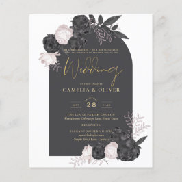 BUDGET Charcol Grått Rosa ros Wedding INVITE Flygblad