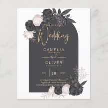 BUDGET Charcol Grått Rosa ros Wedding INVITE