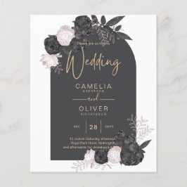 BUDGET Charcol Grått Rosa ros Wedding INVITE Flygblad