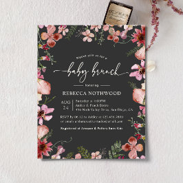 Budget Charcol Rosa Blommigt Baby Brunch-inbjudan