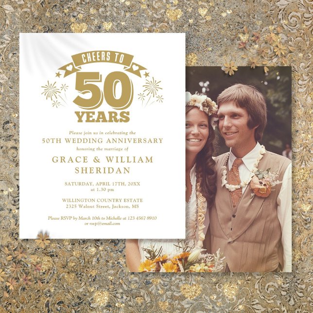 Budget Cheers Till 50-årsjubileum Fotoinbjudan (Budget Cheers To 50th Anniversary Photo Invite)
