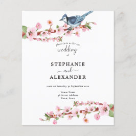 Budget Cherry Blommar Blue Bird QR Wedding bjudand
