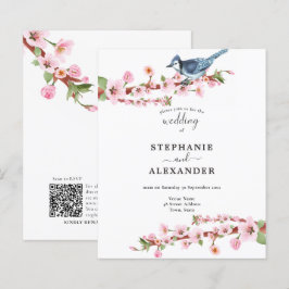 Budget Cherry Blommar Blue Bird QR Wedding bjudand