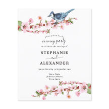 Budget Cherry Blossom Fågel QR Kvällsparty Inbjuda