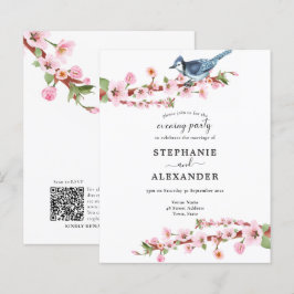 Budget Cherry Blossom Fågel QR Kvällsparty Inbjuda