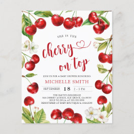 Budget Cherry on Top Red Cherry Baby Shower Inbjud