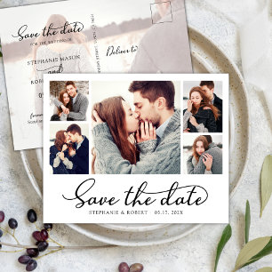 Budget Chic 5 Photo Collage Bröllop spara datum Meddelande Vykort