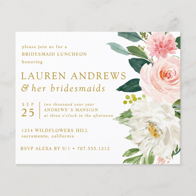 BUDGET CHIC Blush Floral Gold Bridesmaid Luncheon (Framsida)