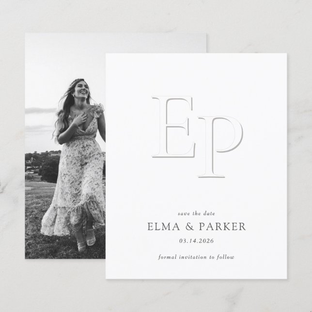 BUDGET Chic Embossed Look Wedding Save the date (Fram/baksida)