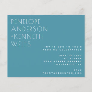 Budget Chic - minimalistisk Modern Teal Wedbjudand