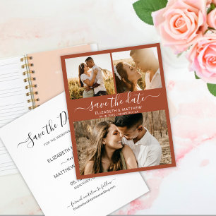 Budget Chic Script Foto Terracotta Save The Date Flygblad