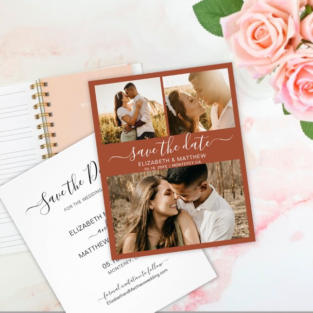 Budget Chic Script Foto Terracotta Save The Date Flygblad (Skapare uppladdad)
