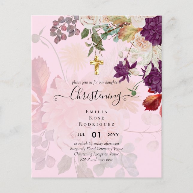 BUDGET CHRISTENING Inbjudan Baptism Bautizo Bautis Flygblad (Framsidan)