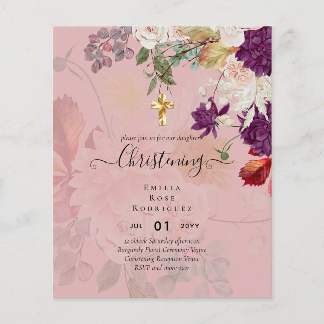 BUDGET CHRISTENING Inbjudan Baptism Bautizo Bautis Flygblad (Framsidan)