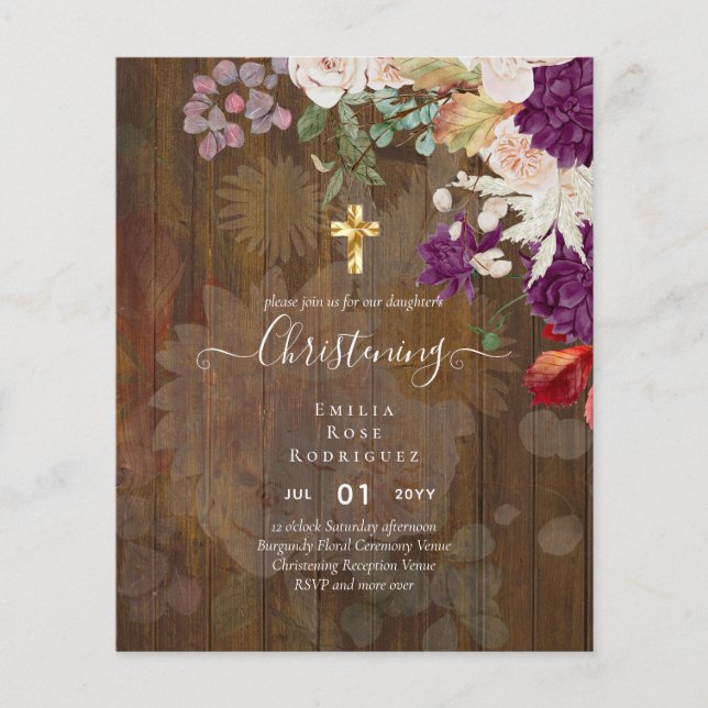 BUDGET CHRISTENING Inbjudan Baptism Bautizo Bautis Flygblad (Framsidan)