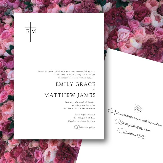 Budget Christian Monogrammed Cross Modern Minimal Inbjudningar (Skapare uppladdad)