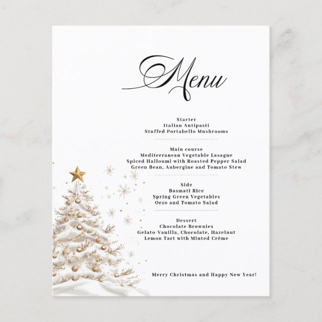 Budget Christmas Tree Menu Card Paper Sheet (Framsida)