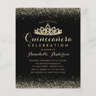 Budget Classic Black Guld Quinceañera Tiara Inbjud