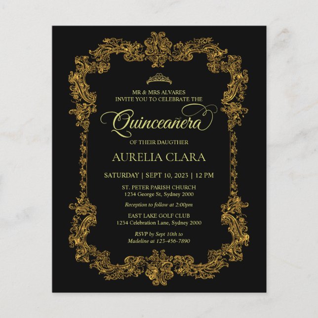 Budget Classic Elegant Black Guld Quinceanera (Framsida)
